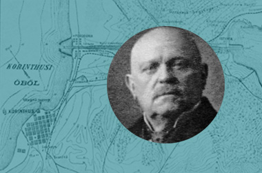 Výrez portrétu V. Gerstera, pozadie mapa