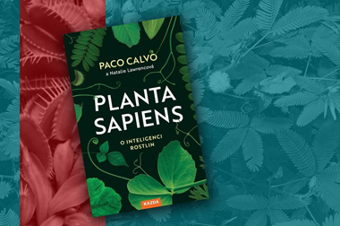 Obálka knihy Planta Sapiens, pozadie koláž detailov listov rastlín