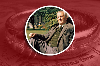 Portrét J.R.R. Tolkiena, pozadie prsteň moci