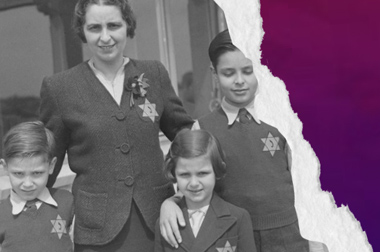 Oficiálny vizuál podujatia: fotografia ženy s tromi deťmi so židovskou hviezdou na oblečení 